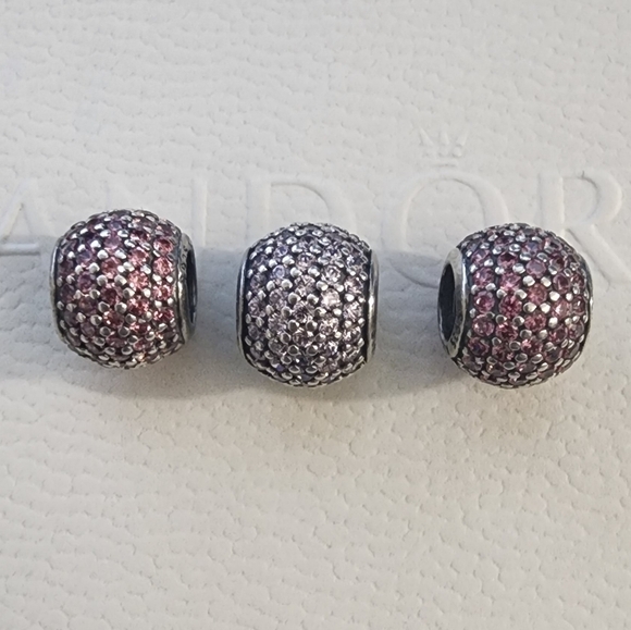 Pandora Jewelry - 2 PANDORA PAVE STERLING SILVER CHARM WITH SALMON ZIRCONIA 1 Light pink pave